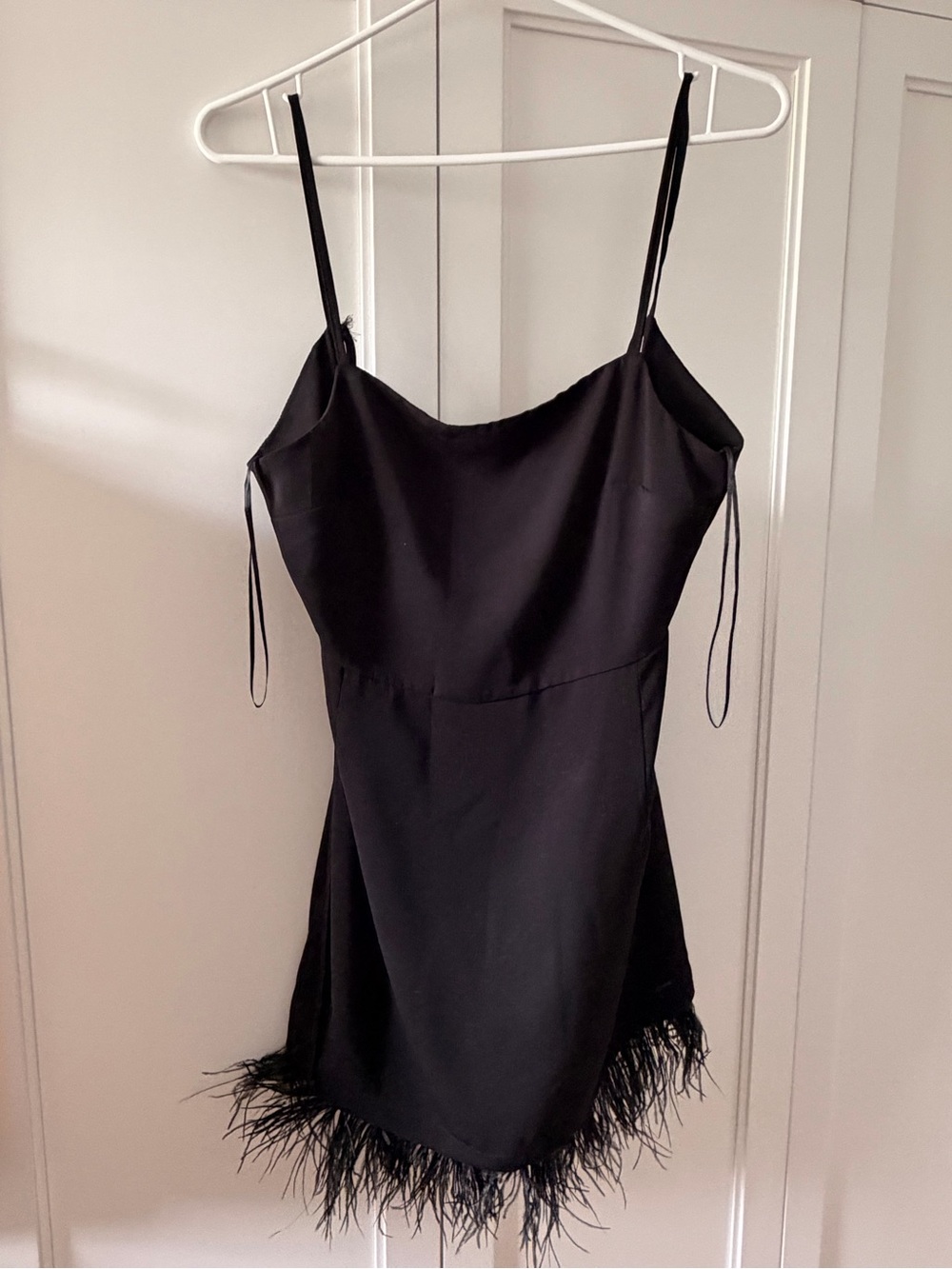 Topshop Black Mini Slip Dress with Feather Hem